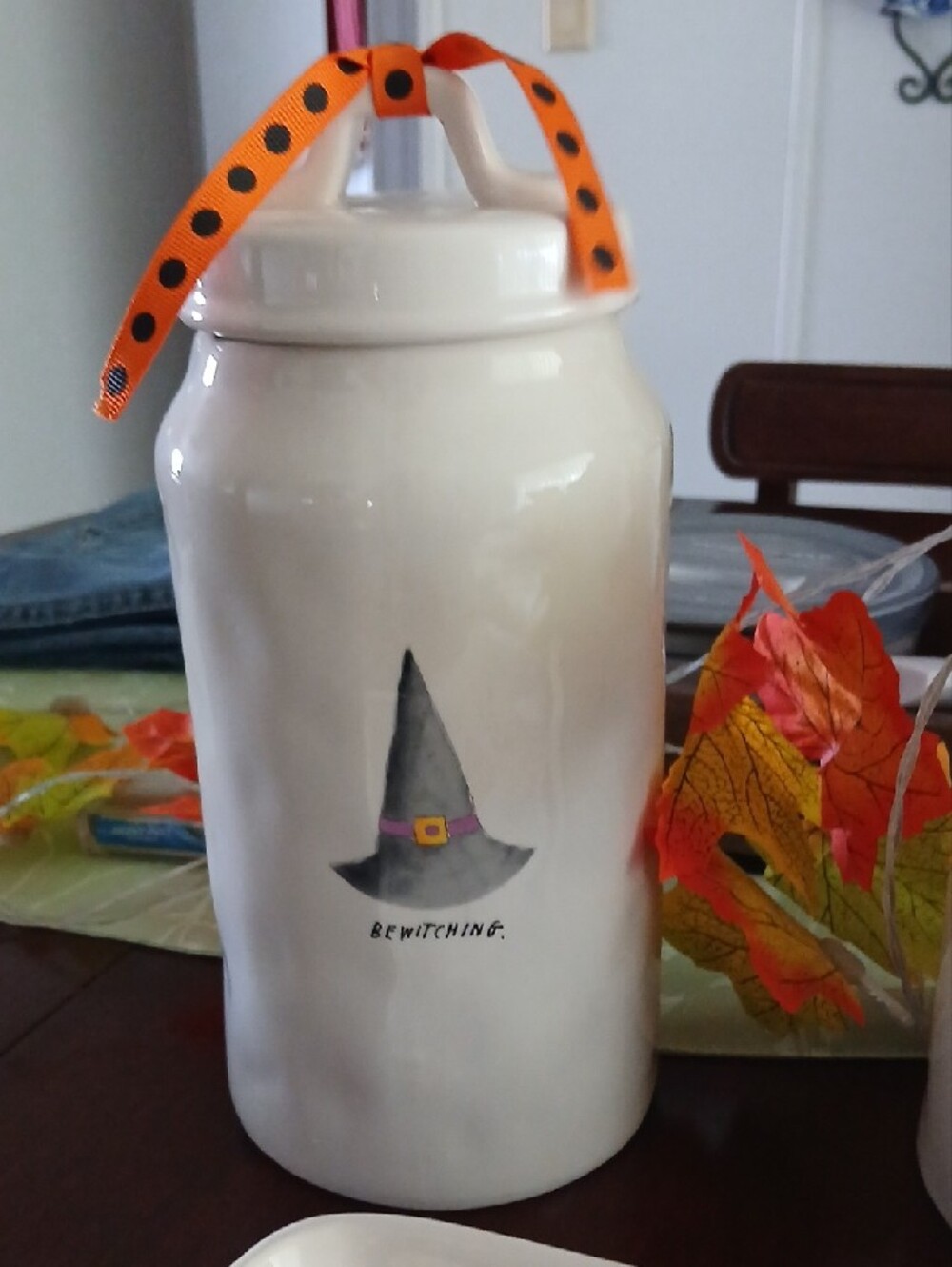 Halloween Ceramic Canister Set with Serving Tray - White, Orange, Black - Picture 2 of 5